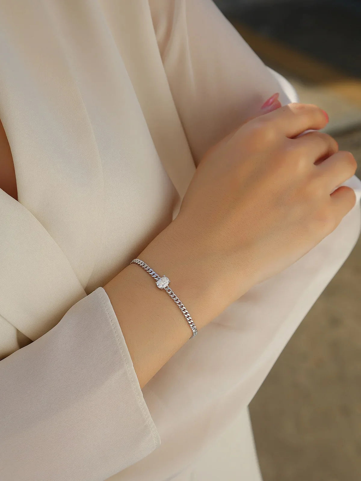 1CT Oval Cut D Color Moissanite Diamond Bracelet for Women 925 Silver Plated 18k Adjustable 16-21cm Cuban Link Bracelets