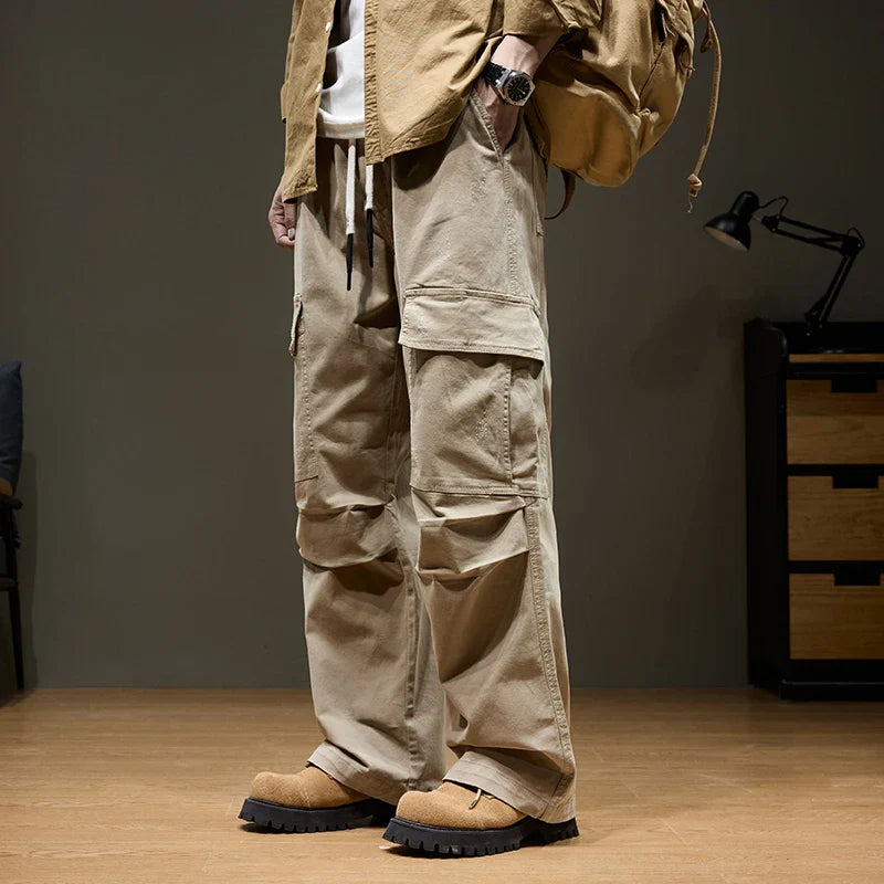Men's Baggy Cargo Pants with Pockets 100% Cotton Drawstring Elastic Waist Wide Leg Outdoor Casual Pants Plus Size 8XL