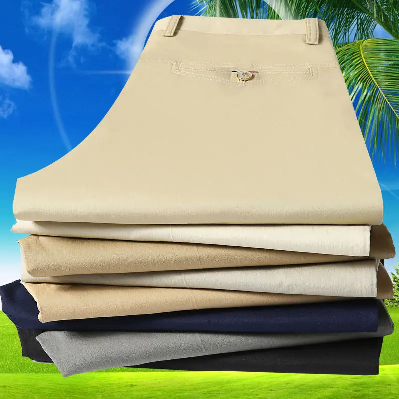 Men's Spring Autumn 100% Cotton Middle-aged Business Trousers Straight Slacks High Waist Dad's Thin Thick Casual Male Suit Pants