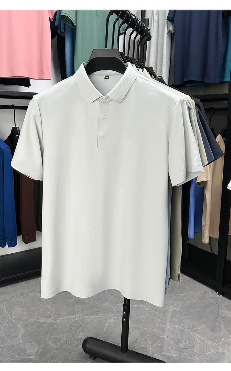 Summer Short Sleeve T-Shirt - Premium Jacquard Spandex, 7A Antibacterial, Seamless, Contrast Color, Split Hem, Wrinkle-Free Polo