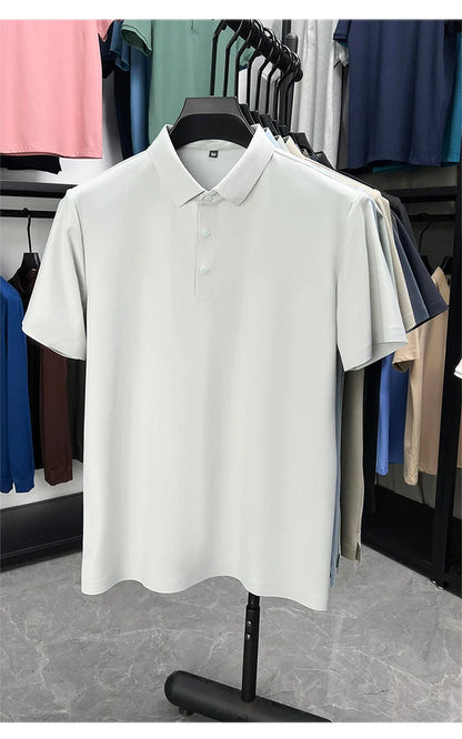 Summer Short Sleeve T-Shirt - Premium Jacquard Spandex, 7A Antibacterial, Seamless, Contrast Color, Split Hem, Wrinkle-Free Polo