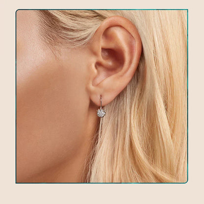 Platinum Plated Moissanite Flower Earrings for Women, Round Cut Lab Diamond 925 Sterling Silver Hypoallergenic Earrings