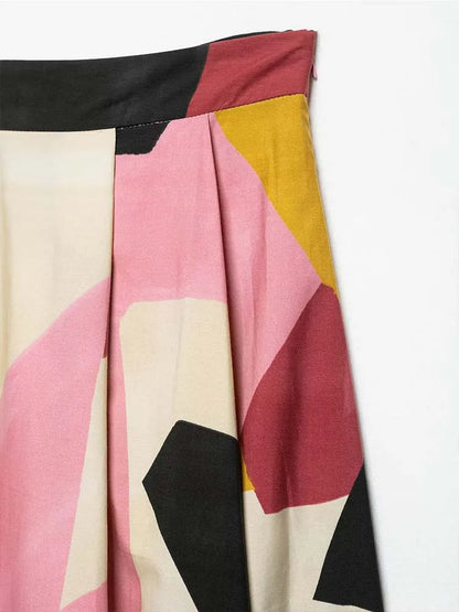 2025 Women Summer MIDI Skirts Fashion Print Side Zipper Female ELegant Street Skirt Clothing
