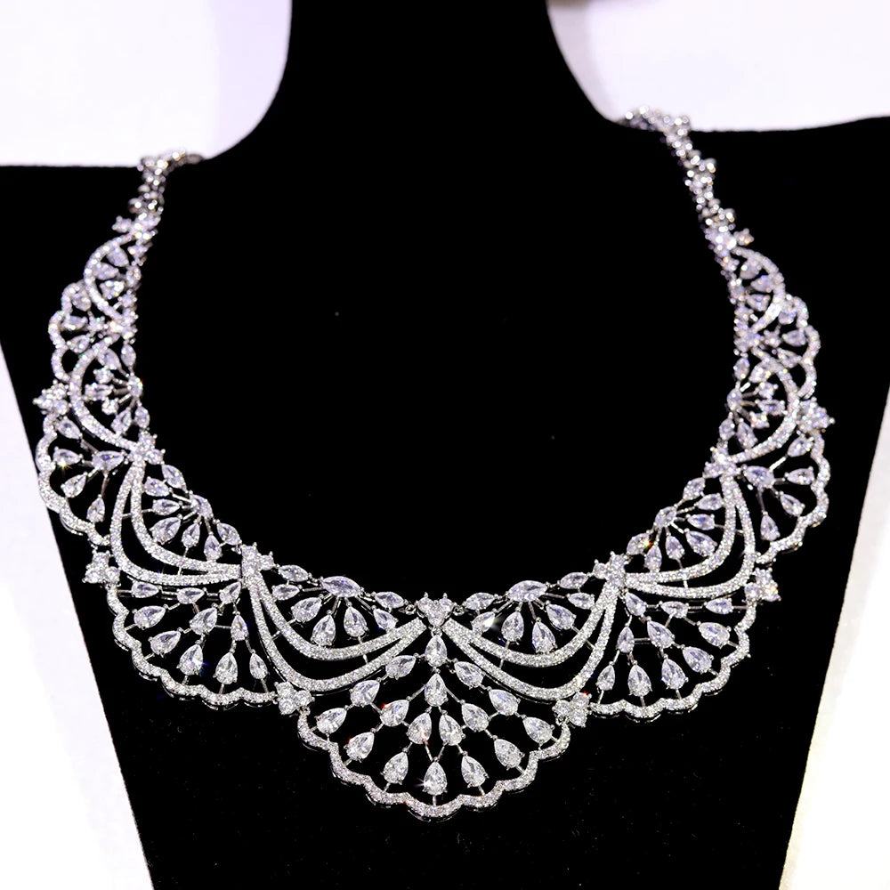 NEW Trendy 2PCS Necklace For Women Luxury Wedding Cubic Zircon CZ African Dubai Bridal Jewelry Set