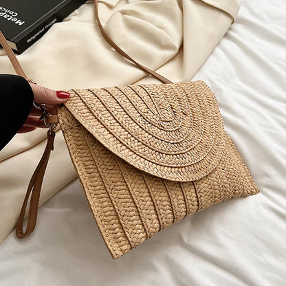 Straw Woven Shoulder Crossbody Bag Beach Clutch Handbag Casual Summer Handmade Envelope Bags for Women Totes Purse