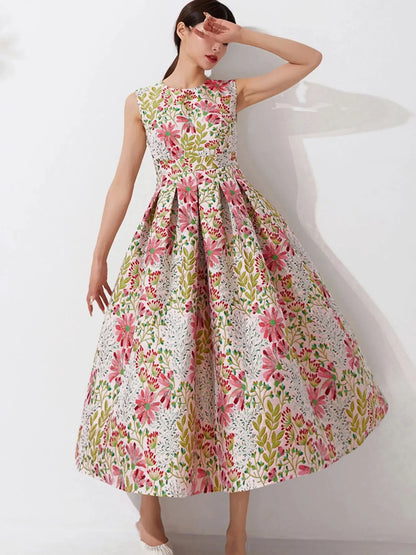 Summer Elegant Jacquard Women Long Maxi Luxury Dress Floral Fashion Party Robe Femme Vintage Vestido Evening Clothing