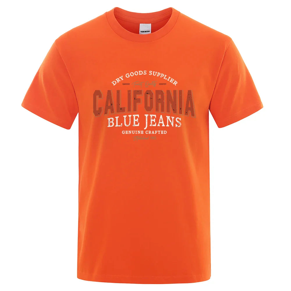 California Usa City Street Letter Pattern Print Men T Shirt Fashion Cotton T-Shirts Oversized Streetwear Summer Breathable Tops