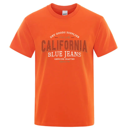 California Usa City Street Letter Pattern Print Men T Shirt Fashion Cotton T-Shirts Oversized Streetwear Summer Breathable Tops