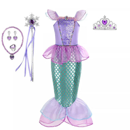Little Mermaid Ariel Princess Dress for Girl Cosplay Mermaid Party Costume Princess Fancy Vestidos Children Carnival Clothes