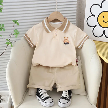 New Children Fashion Boy Sports Suit Summer Kids Casual Clothes T-Shirts Polo Shorts 2Pc/Sets Toddler Casual Outfits 1-5years