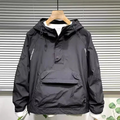Spring Season Men Workwear Large Pull-on Hat Clip-on Chest Bag Cover Headwear Casual Loose Jacket Trendy