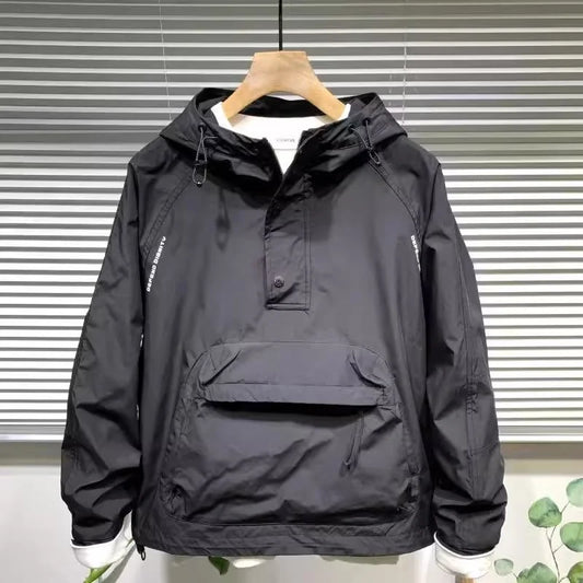 Spring Season Men Workwear Large Pull-on Hat Clip-on Chest Bag Cover Headwear Casual Loose Jacket Trendy