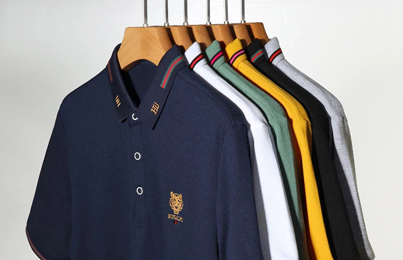 100% Cotton high-End Brand Men's Summer Exquisite Embroidery Short Sleeved Polo Shirt Trend Casual Lapel T-Shirt Men's Clothing