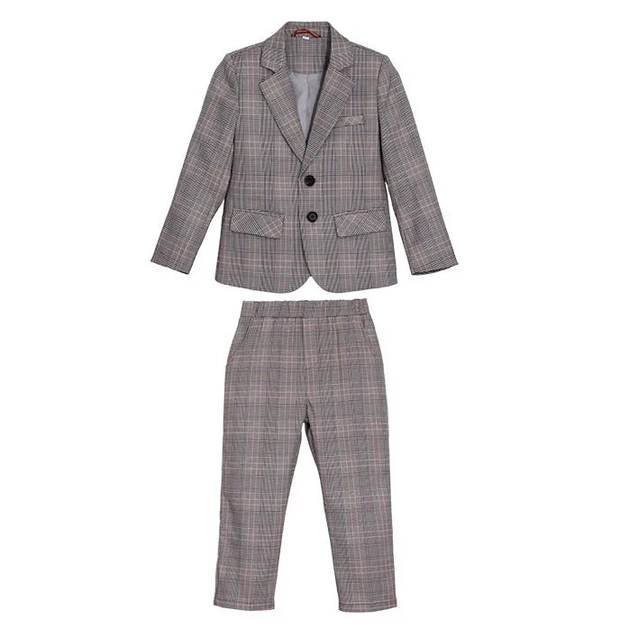 Spring Autumn Kids Boys Suits Elegant Children Boys Plaid Blazer Pant Suits Outfits Set Young Teenager Boys Formal Wedding Suits
