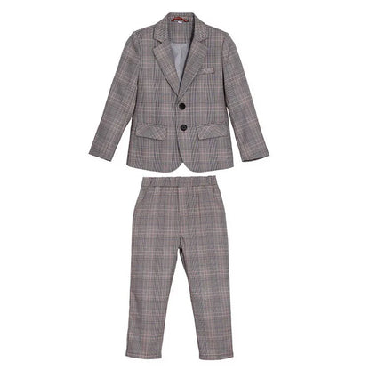Spring Autumn Kids Boys Suits Elegant Children Boys Plaid Blazer Pant Suits Outfits Set Young Teenager Boys Formal Wedding Suits