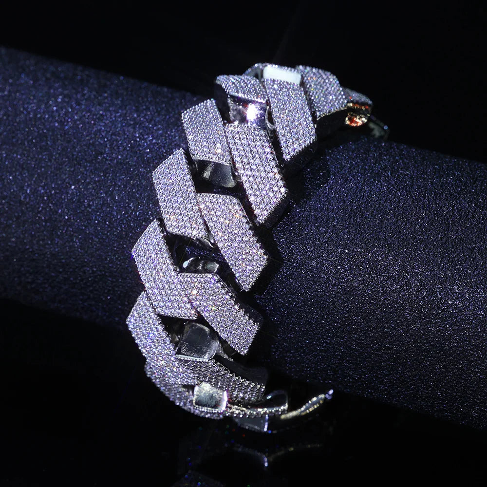 Mens Cuban Link Chain Bracelet Gold Plated Bling Miami Cuban Prong Set Diamond Bracelet for Men 25MM Iced Out Hip Hop Jewelry ﻿