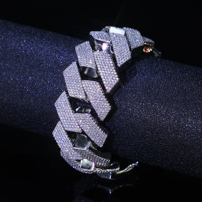 Mens Cuban Link Chain Bracelet Gold Plated Bling Miami Cuban Prong Set Diamond Bracelet for Men 25MM Iced Out Hip Hop Jewelry ﻿