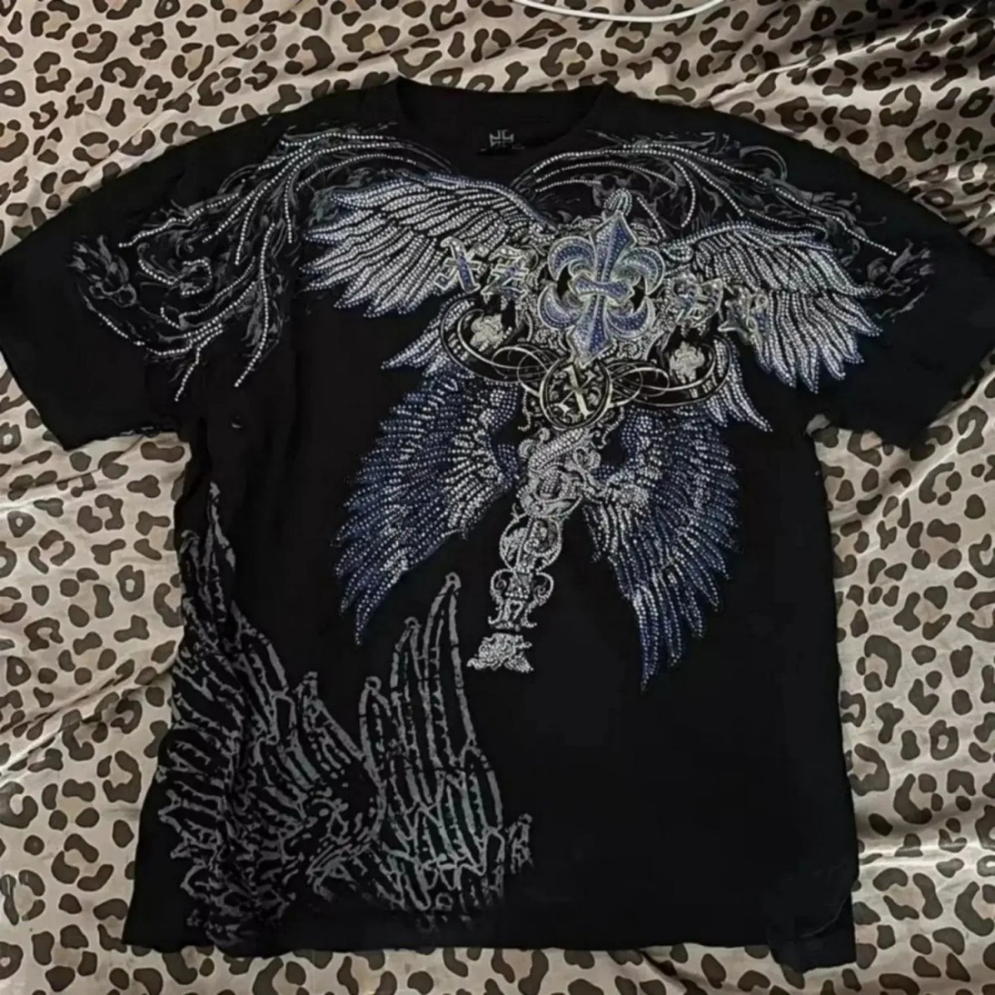 men's summer skull angel wing print comfortable and breathable round neck T-shirt outdoor street versatile top