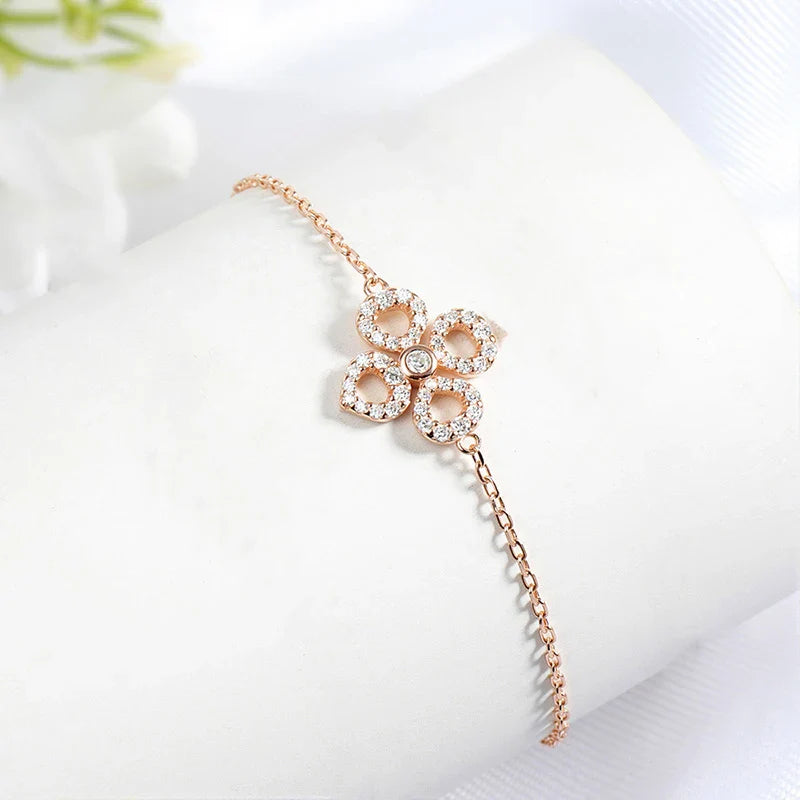 Adjustable Flower Moissanite Bracelets for Women Certified Sparkling 18k Plated Ear Jewelry 100% 925 Sterling Silver