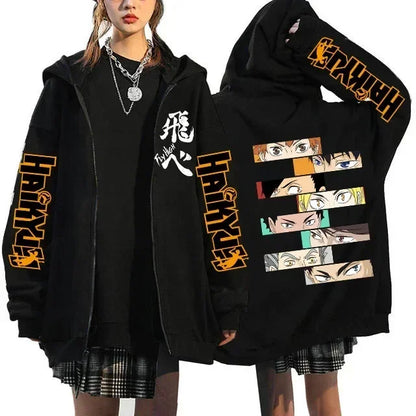 Haikyuu Graphic Zippper Jackets Sweatshirts Japanese Anime Manga Y2k Gothic Zip Up Hoodies Karasuno Fly High Harajuku Streetwear