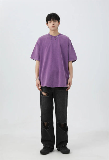Japanese Korean Style Stir Fried Snowflake Washed T-Shirts Men Women Cotton Heavyweight Summer Hip Hop Streetwears Short Sleeved