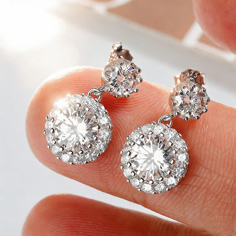 6.5mm Moissanite Earring 925 Sterling Silver GRA Certified Round Cut Moissanite Drop Earrings for Women Wedding Jewelry