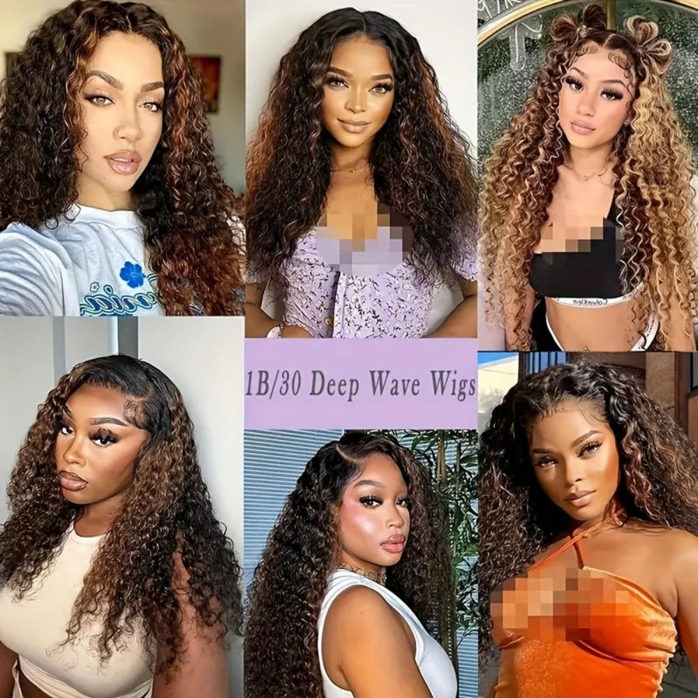 Highlight Deep Wave 4/27 Lace Front Wig Human Hair 13x6 13x4 HD Lace Frontal Wig 1B/30 Colored Ombre Honey Blonde Human Hair Wig