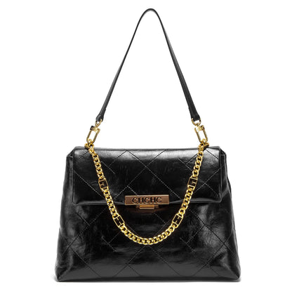 Women's Tote Bag 2026 Spring/Summer New Single Shoulder Bag Simple Black Diamond Grid Pattern Handbag