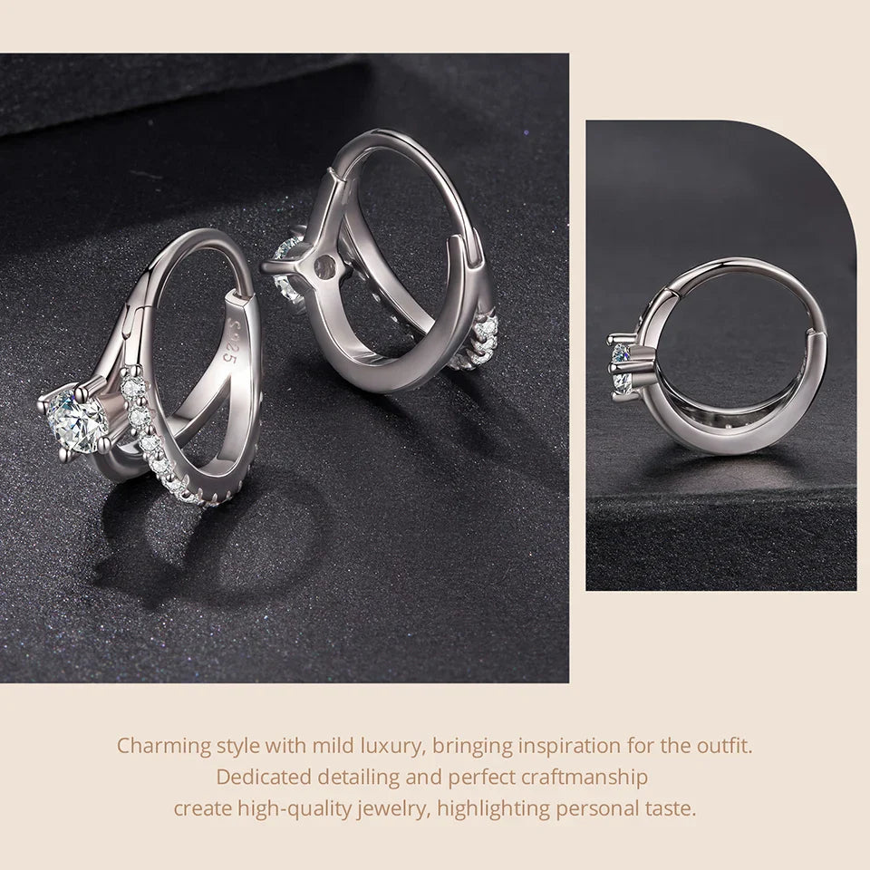 Classic Moissanite Hoop Earrings for Women, Double-Layer 925 Sterling Silver D Color Round Cut Lab Diamond Earrings
