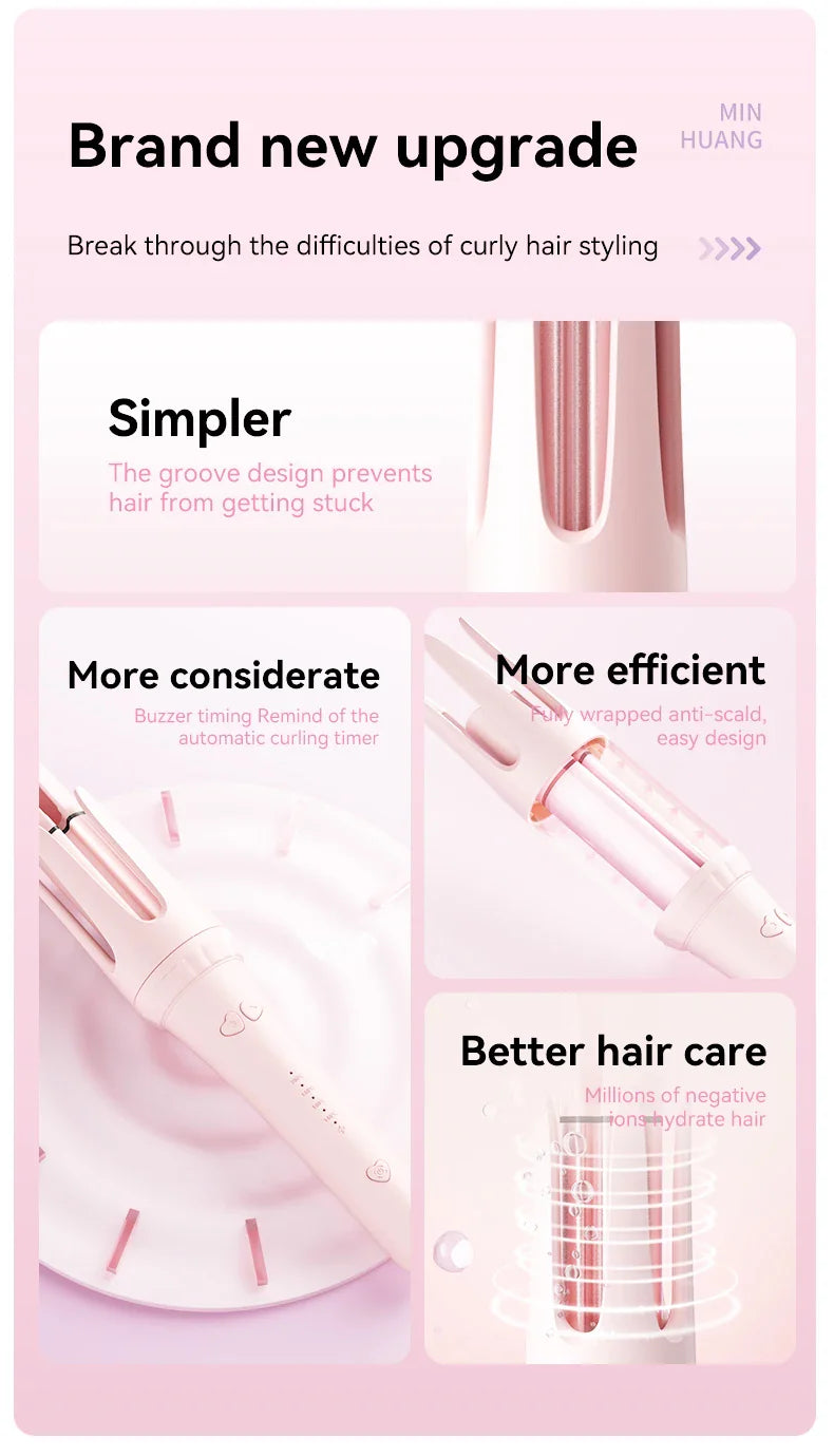 32mm Automatic Curling Iron with Negative Ion Ceramic Hair Care Buzzer Timer 4 Temperature Settings for Long Lasting Waves