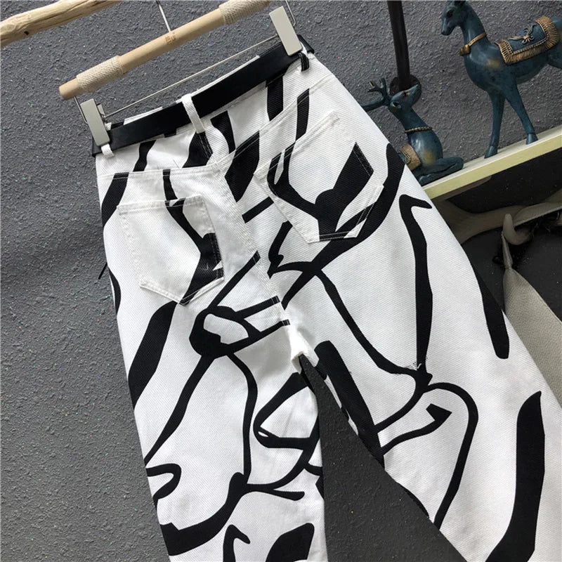 Jeans for women Streetwear Fashion Graffiti Print Jeans