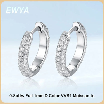 Luxury Designer 0.8cttw D Color Full 1mm Moissanite Hoop Earrings S925 Sterling Silver Earring For Women Party Fine Jewelry