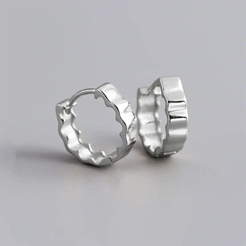925 Sterling Silver Minimalist Statement Waves Huggies Hoop Earrisngs for Women Fashion French Charms Jewelry Ear Buckle