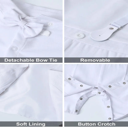 Baby Boys Baptism Outfit Infant Wedding Gentleman Set Christening Formal Birthday Party Suit Suspender Bow Tie Romper