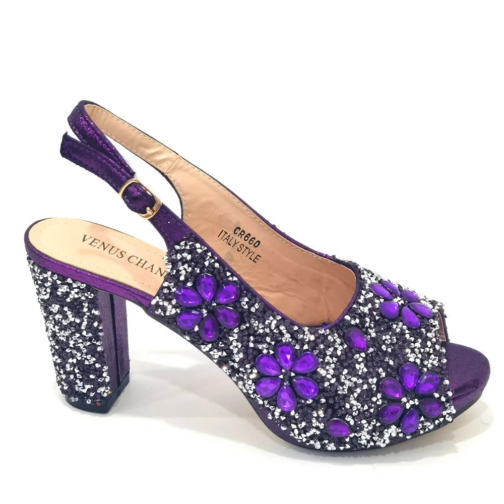 New Shoe and Matching Bag for Nigeria Party Slip on Shoes for Women Ladies Italian Shoes and Bag Set Decorated with Rhinestone