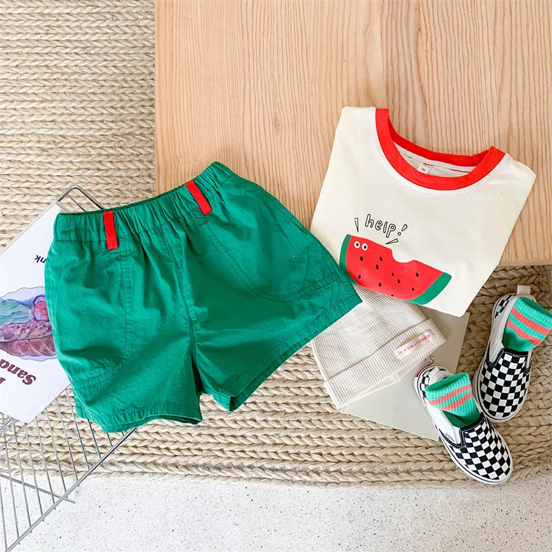 Summer Boys Clothing Set Cute Watermelon Print Tee and Shorts 2 Pcs Boys Suit