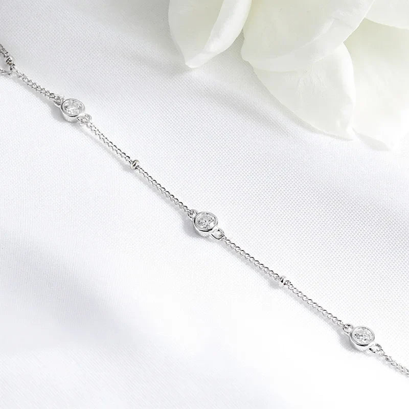 3MM Moissanite Bracelets for Women 14-21cm Wrist Size Adjustable Chain 925 Sterling Silver Plated 18K Wholesale Jewelry