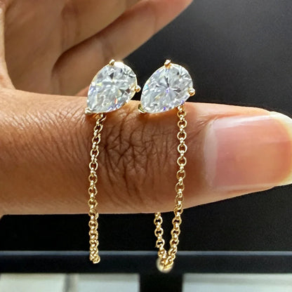 1-4carat Waterdrop Moissanite Chain Earrings for Women Pear Cut Solitaire Lab Diamond Stud/Drop Earring 925 Silver with GRA