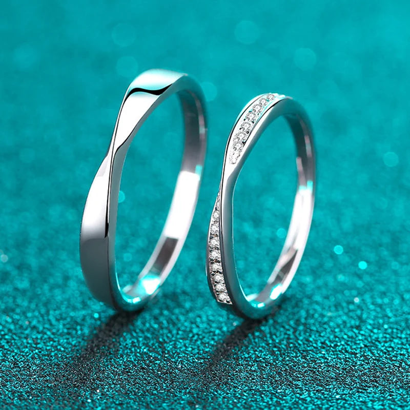 100% 925 Sterling Silver Moissanite Ring for Women Men Couple Ring Valentine's Day Gift White Gold Plated Unisex Band