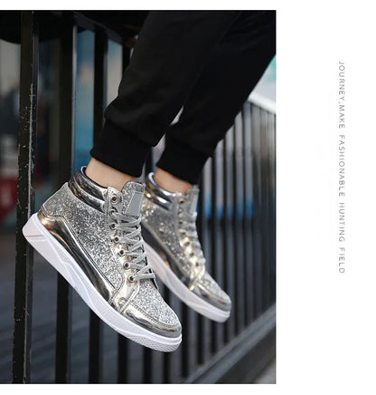 Man High Top Sneakers Luxury Glitter Men Ankle Boots Fashion Non-slip Casual Shoes High Quality Hip Hop Men Boots 2024