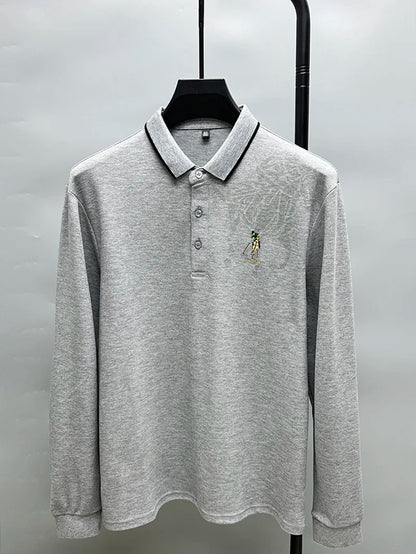 High end brand fashion printed long sleeved polo shirt men's 2024 spring new exquisite embroidered T-shirt casual breathable top