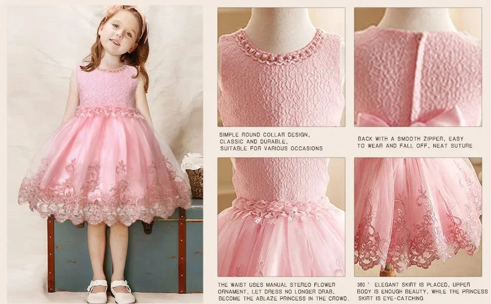 0-3Y Baby Girl Clothes Lace Dress Sleeveless Infant Summer Dress White Dress for Girls Baptismal Costume Toddler Wedding Dress