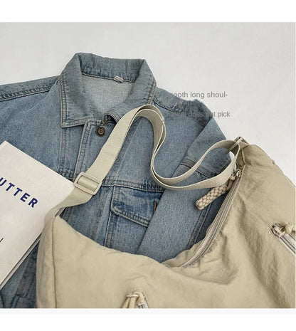 Summer Women Solid Color Shoulder Bag Fashion Lightweight Versatile Travel Crossbody Bag Commuter Nylon Large Capacity Hobo Bag