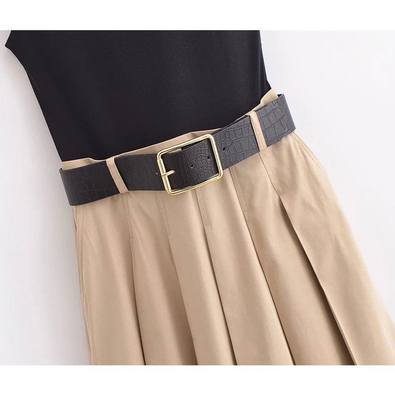 Woman Dresses Belt Pleated Midi Dress Women Sleeveless Summer Dress Woman Knitted Party Dresses for Women Sundress