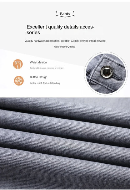 2026 Brand Thin or Thick Material Straight Cotton Stretch Denim Men's  Business Casual High Waist Light Grey Blue Jeans