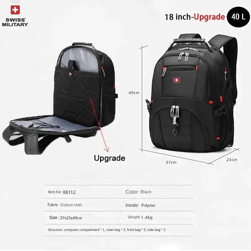 Laptop Backpack Waterproof USB Charge Port Swiss-style Multifunctional Rucksack Schoolbag Mochila Hiking Travel bag