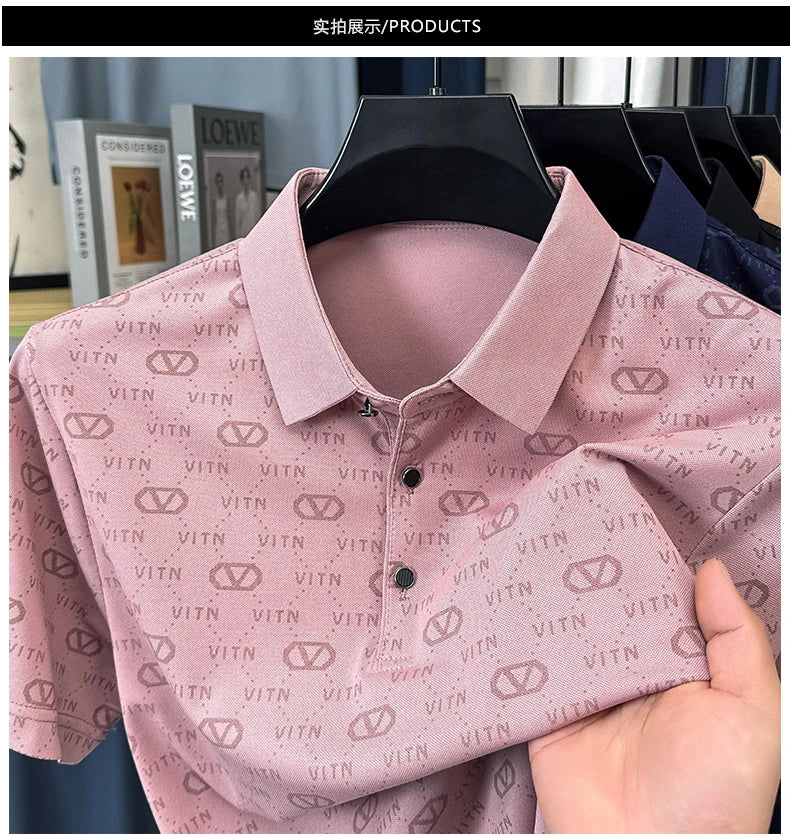 Luxury fashion brand trend printed short sleeve polo shirt men's summer new personality comfort breathable casual lapel T-shirt