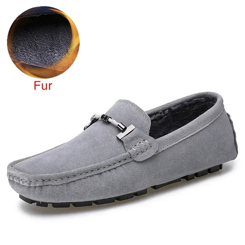 Handmade Men Loafers Luxury Genuine Leather Casual Shoes Comfortable Soft Driving Shoes Warm Fur Plus Office Moccasins
