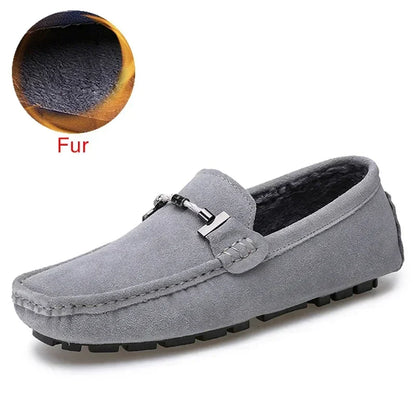 Handmade Men Loafers Luxury Genuine Leather Casual Shoes Comfortable Soft Driving Shoes Warm Fur Plus Office Moccasins