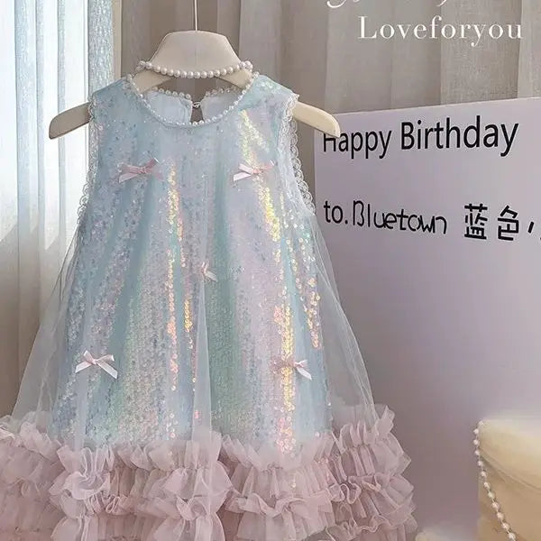 Girls Skirt 2025 Summer New Childrens Clothing Korean Style Girls Baby Bow Glittering Princess Skirt Casual Simple Daily